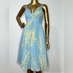 Isabel Garcia Italy Chiffon Strappy Pleated Midi Dress Light Blue Cocktail ~ XS